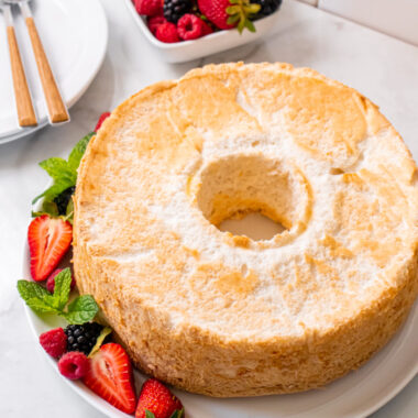 Healthy Angel Food Cake is low calorie, gluten free and made sugar free. The best light and fluffy angel food cake.