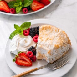 Healthy Angel Food Cake is low calorie, gluten free and made sugar free. The best light and fluffy angel food cake.