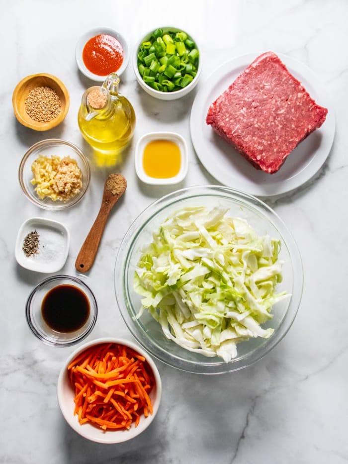 ingredients for low calorie beef cabbage bowls