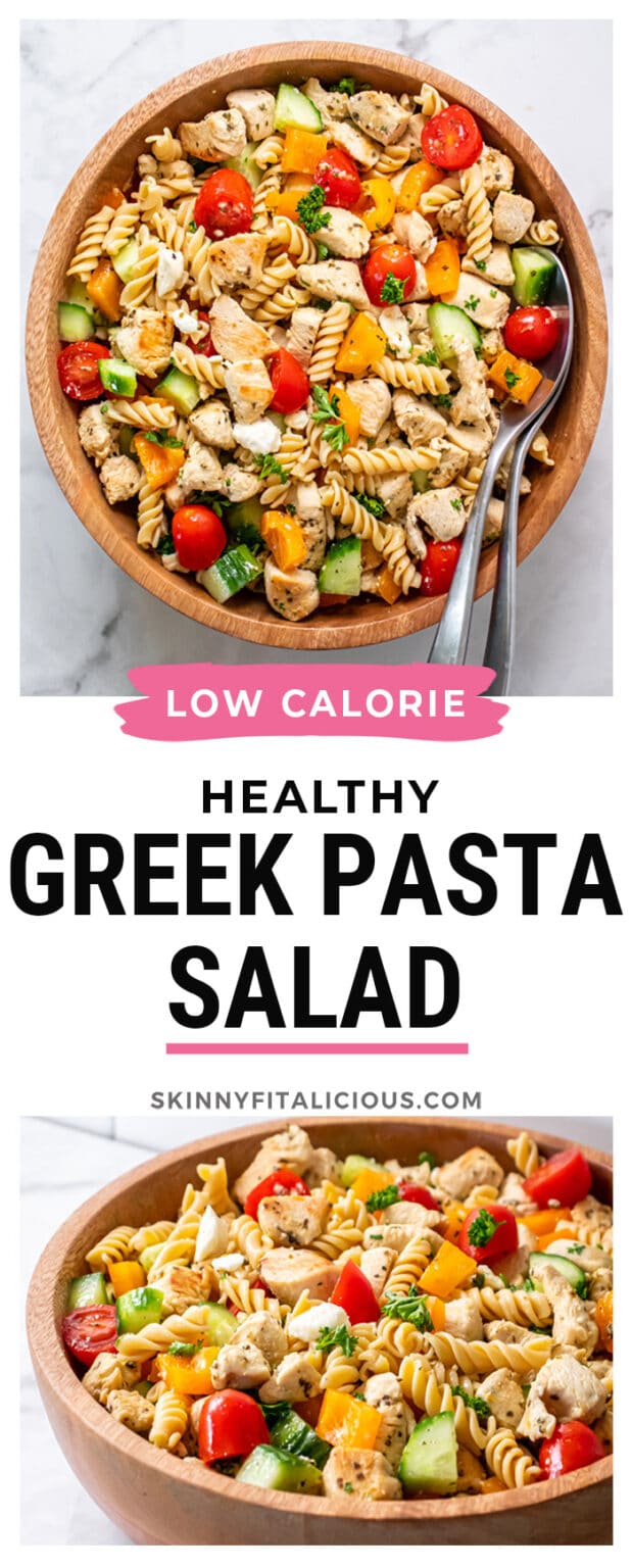 Healthy Greek Pasta Salad {GF, Low Calorie} Skinny Fitalicious®
