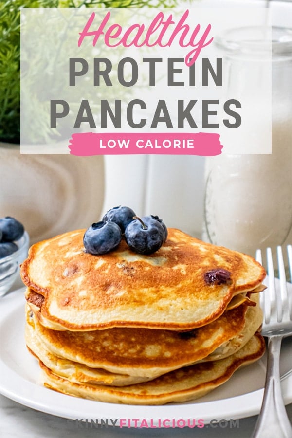 Low Calorie Protein Pancakes with 36 grams of protein everyone will enjoy! Make the BEST low calorie protein pancakes with just 5 ingredients.