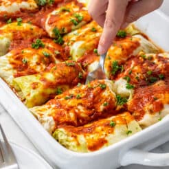 Low Calorie Cabbage Roll Casserole is a healthy casserole dish high in protein made with ground beef and simple ingredients.