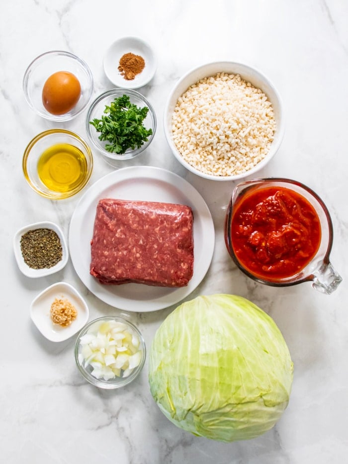 Ingredients for low calorie cabbage roll casserole
