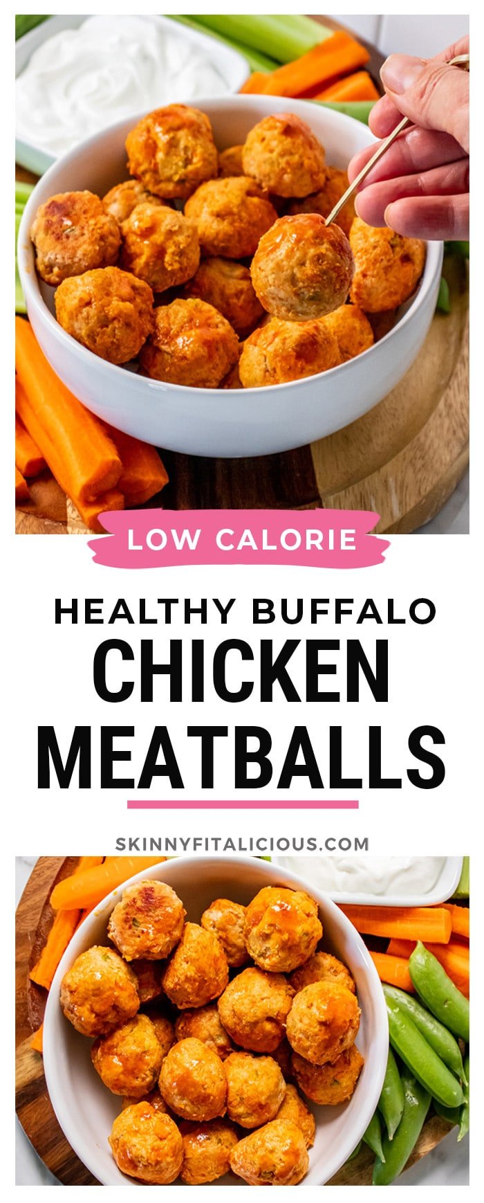 Healthy Buffalo Chicken Meatballs are a low calorie appetizer or meal that's easy to meal prep, delicious and perfect for a balanced protein meal or snack!