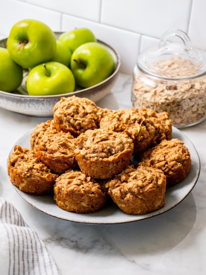 Low Calorie Greek Yogurt Apple Muffins are higher protein, healthy and easy to bake!