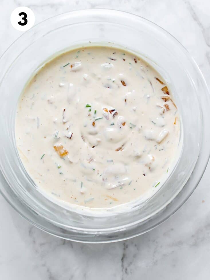 French onion dip mixed in a bowl.