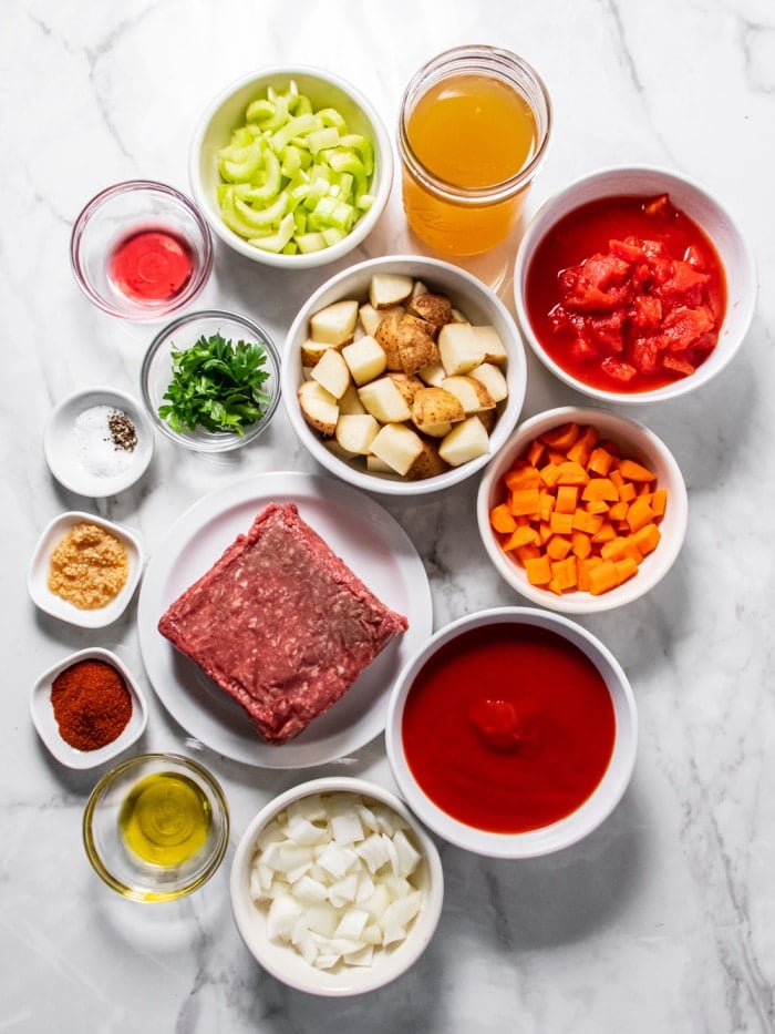 ingredients for healthy beef vegetable soup