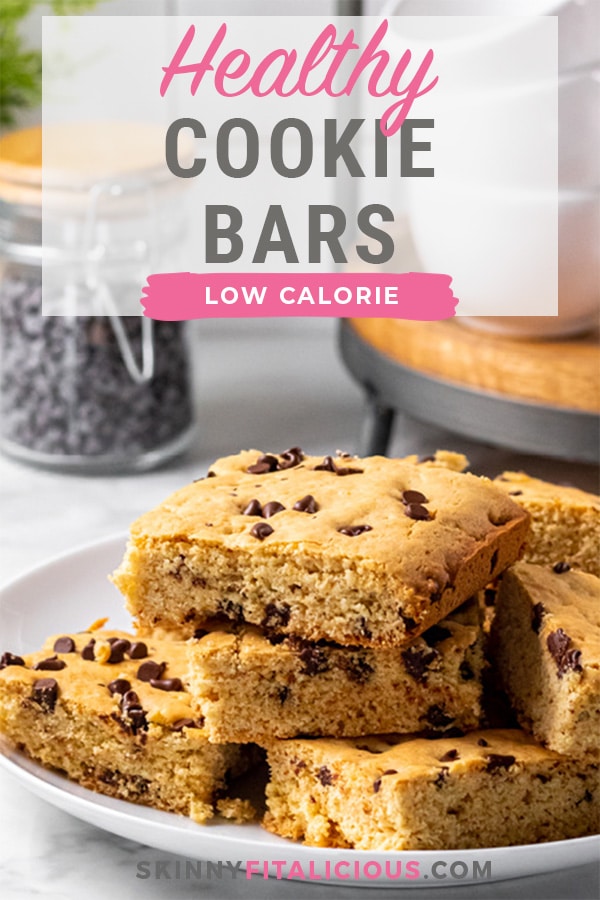 These Low Calorie Cookie Bars made with chocolate chips are delicious! Made with simple baking ingredients, they are only 100 calories per bar and easy to make! 