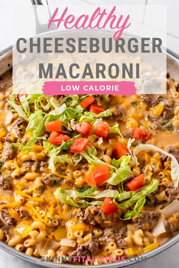 Healthy Cheeseburger Macaroni is a simple low calorie dinner made with lean beef, macaroni, cheese and packed with the flavors of a cheeseburger while being lighter in calories.