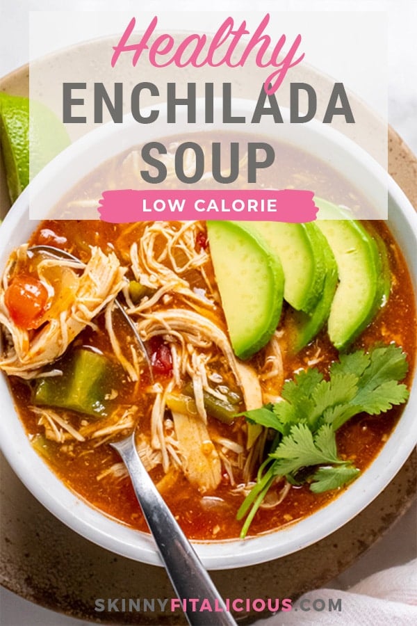 enchilada soup with shredded chicken, cilantro and avocado