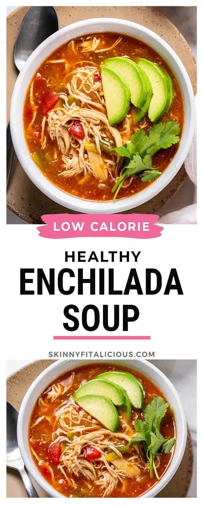 bowl of healthy enchilada soup with avocado