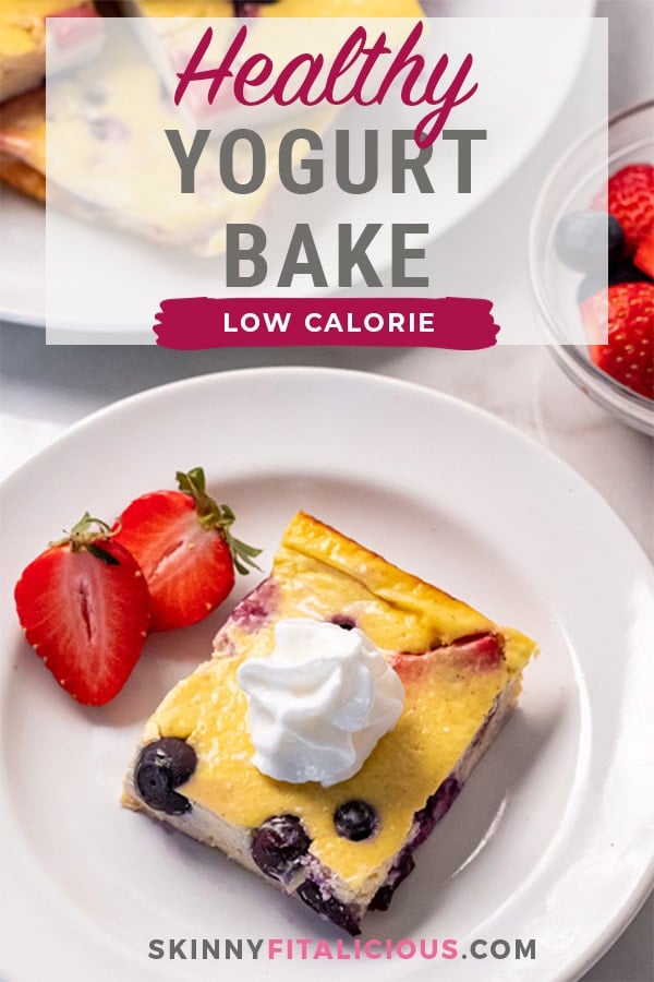 No Sugar Greek Yogurt Bake is a protein bake made low calorie and flourless. Baked in the oven with just 6 simple ingredients, these easy bake can be served for a healthy protein snack or breakfast. 