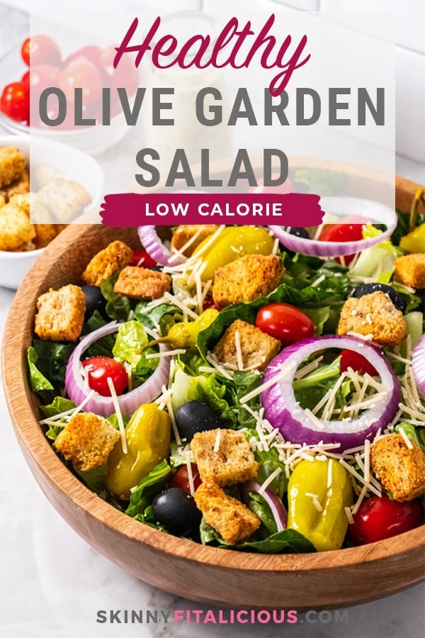 Healthy Olive Garden Salad is a copycat recipe that tastes just like the restaurant version you love! A lighter salad recipe with fresh vegetables and topped with a lower calorie dressing!
