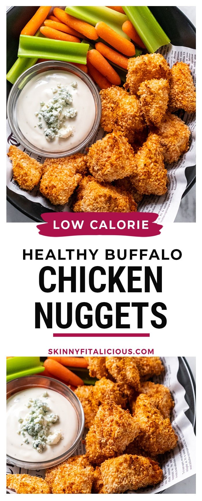 Healthy Air Fryer Buffalo Chicken Nuggets are baked not fried. Just as delicious as regular chicken nuggets but without the calories and with tasty buffalo sauce flavor!