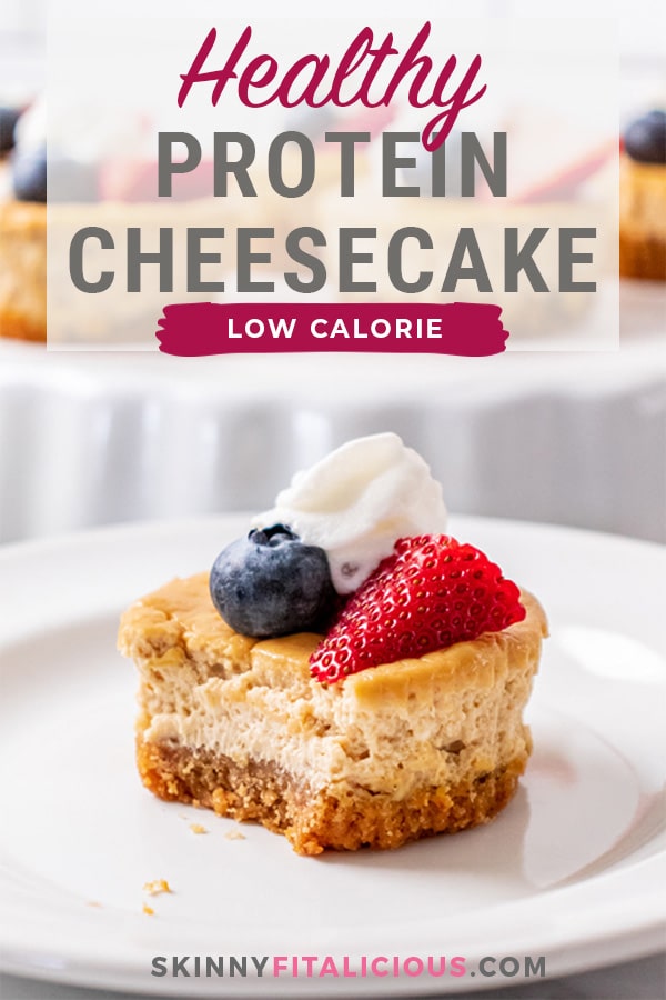 Healthy Mini Protein Cheesecakes are a low fat treat made with Greek Yogurt, lower in sugar and delicious! These healthier cheesecakes will soon become your favorite dessert recipe!