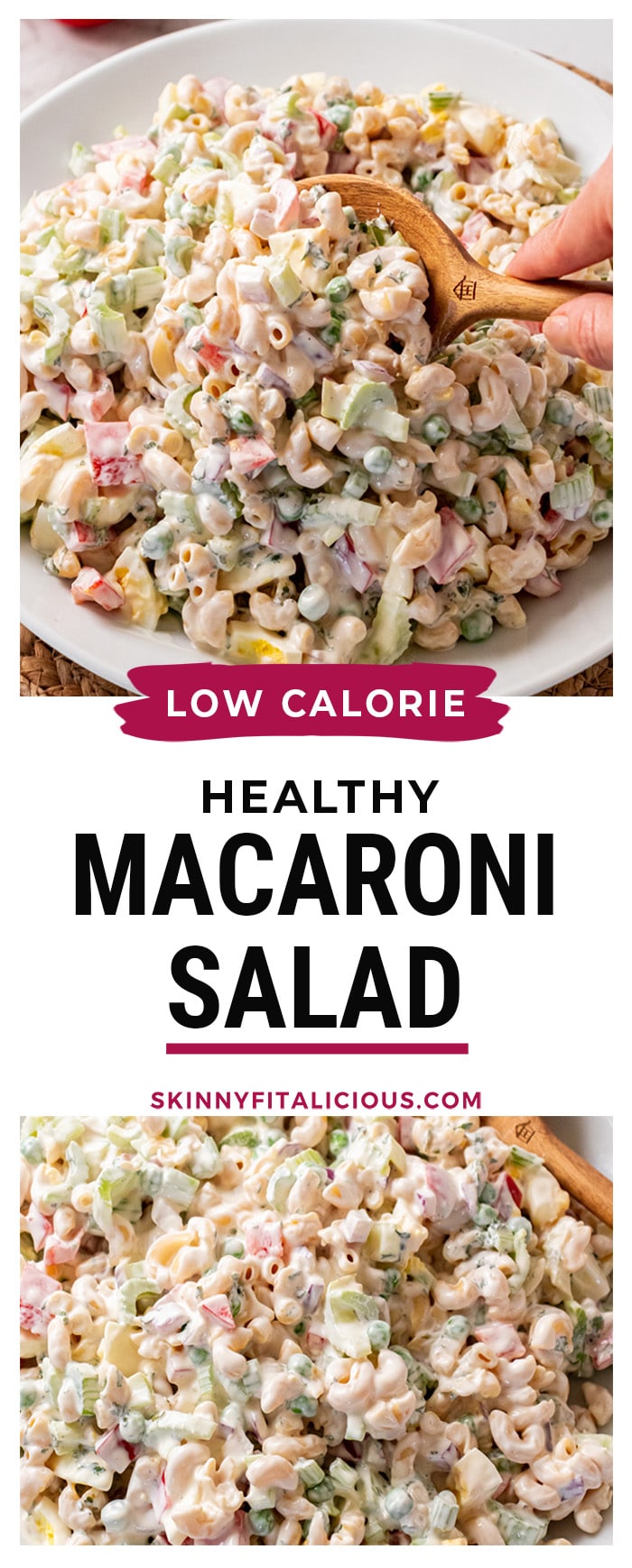 Healthy Low Calorie Macaroni Salad is a healthier homemade pasta salad made lighter, with more protein and just as creamy and delicious as the traditional recipe. 