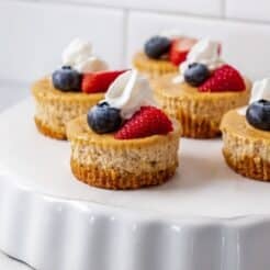 Healthy Mini Protein Cheesecakes are a low fat treat made with Greek Yogurt, lower in sugar and delicious!