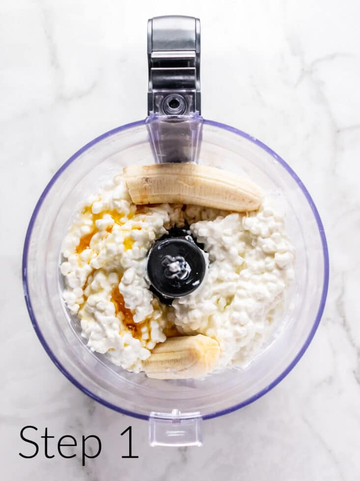 banana and cottage cheese in a food processor