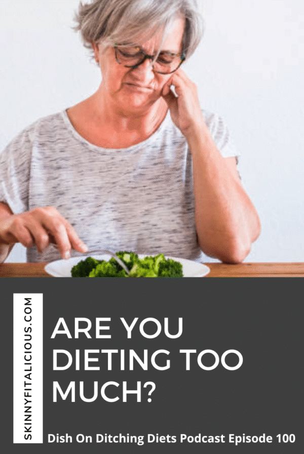 dieting too much older woman with a plate of broccoli.