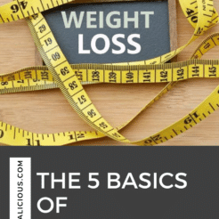 5 basics of weight loss with a measuring tape.