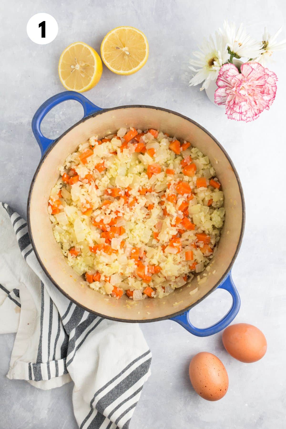 Vegetables cooking in a pot.