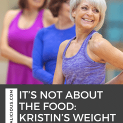 midlife woman in purple tank top exercising.