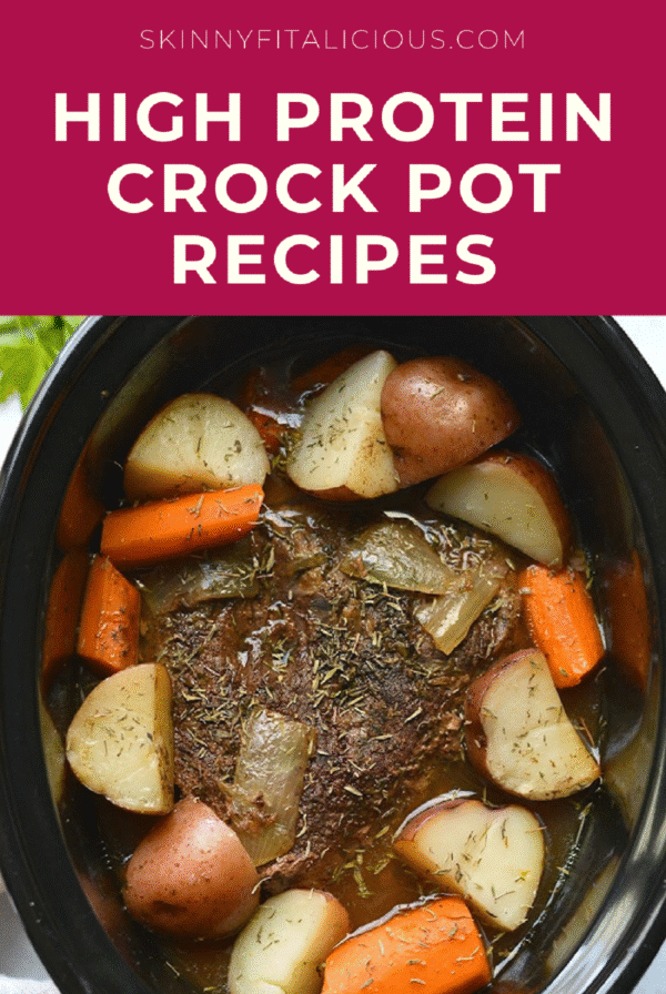 pot roast in a slow cooker with potatoes and carrots.