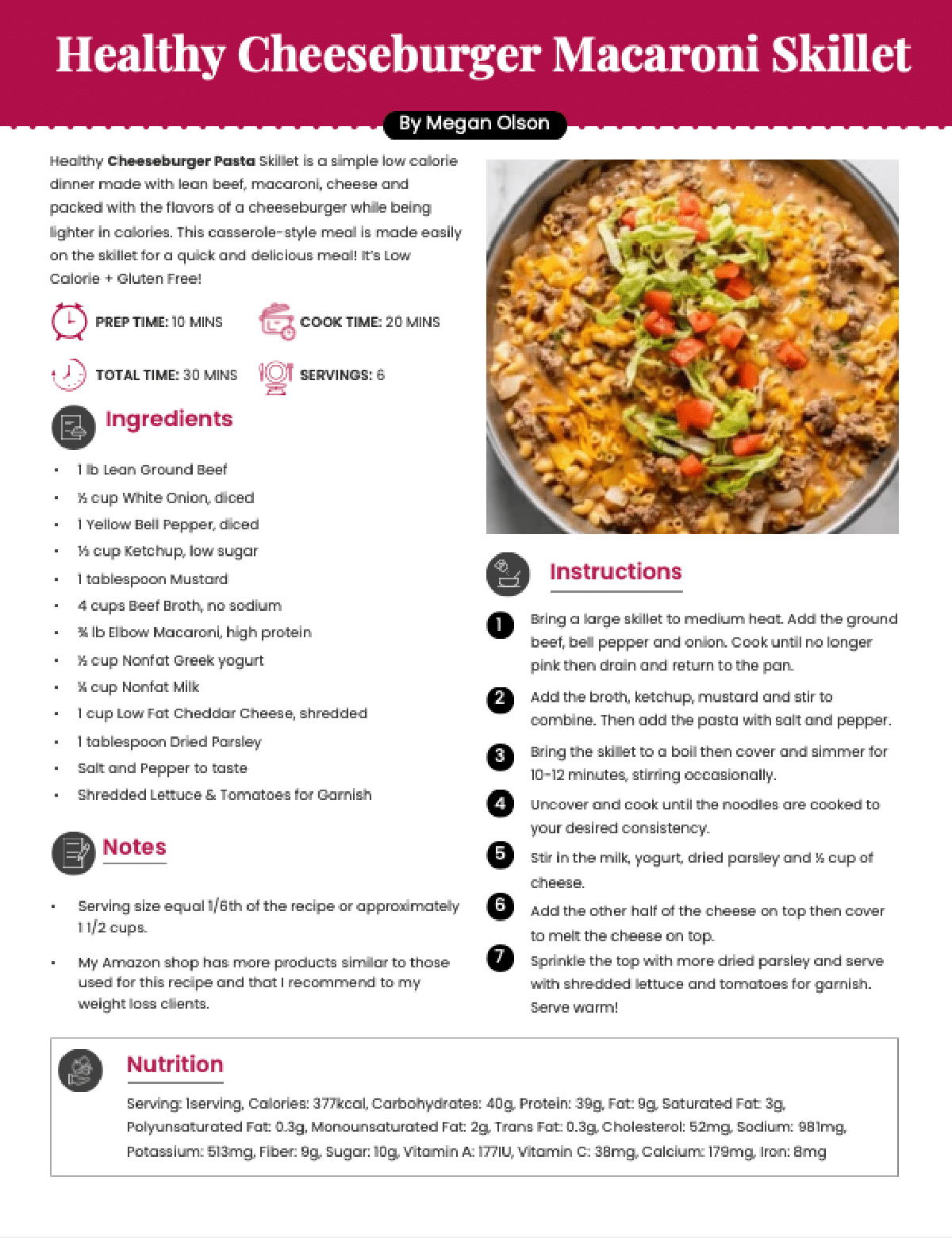 recipe for high protein cheeseburger macaroni skillet.