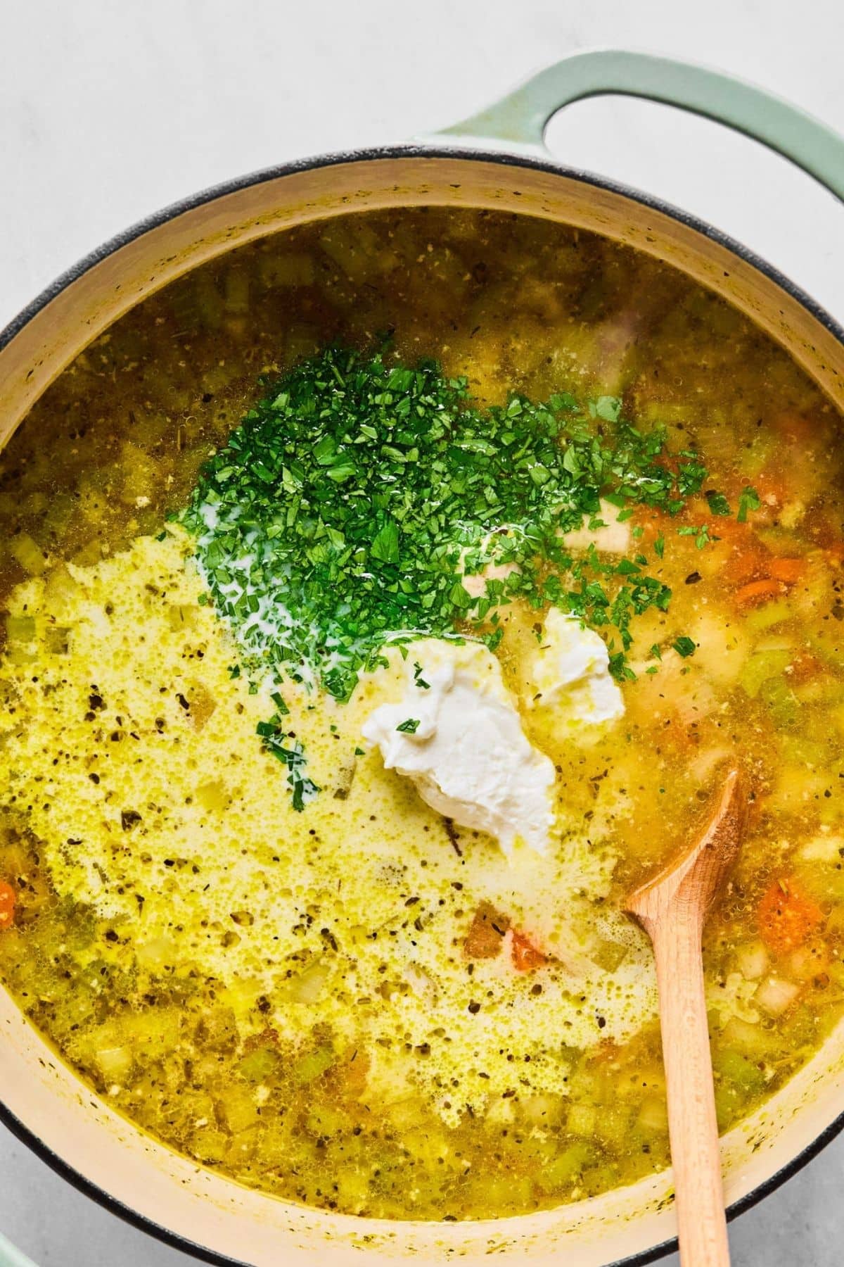 Yogurt and cream added to the pot.