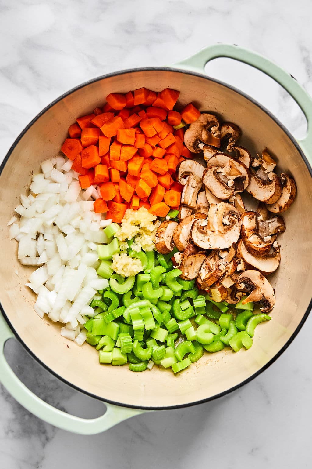 Chopped vegetables in a pot.