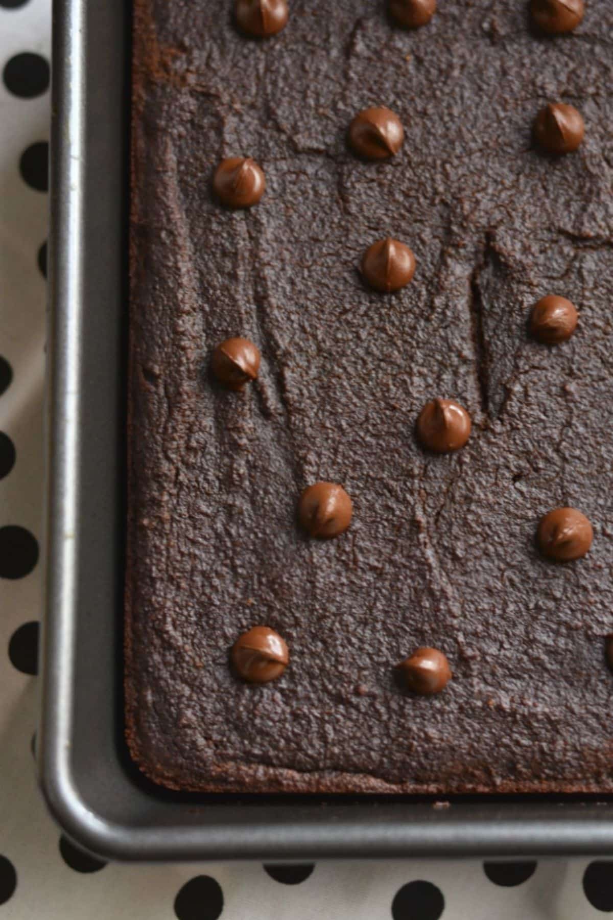 Beet brownies cooked in a sheet pan.