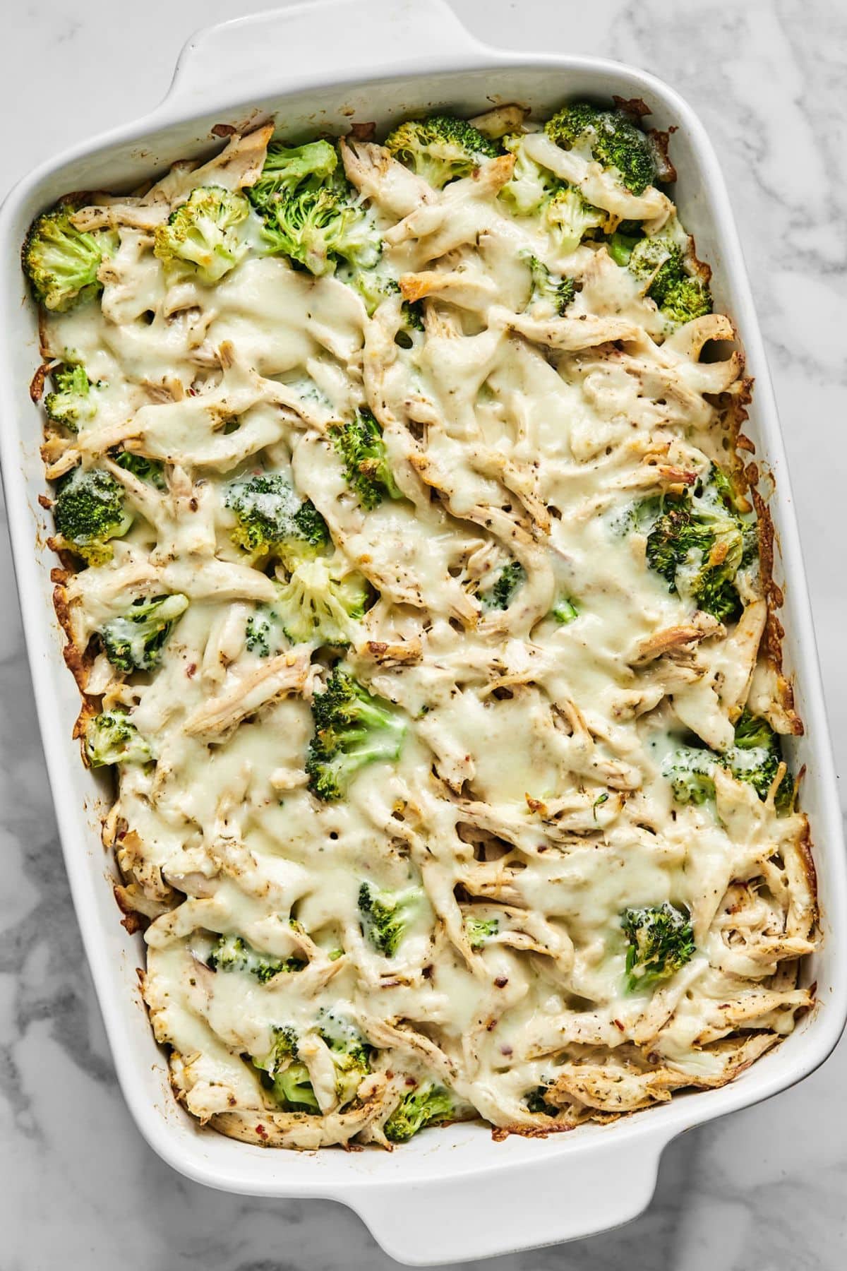 The casserole baked in a casserole dish.