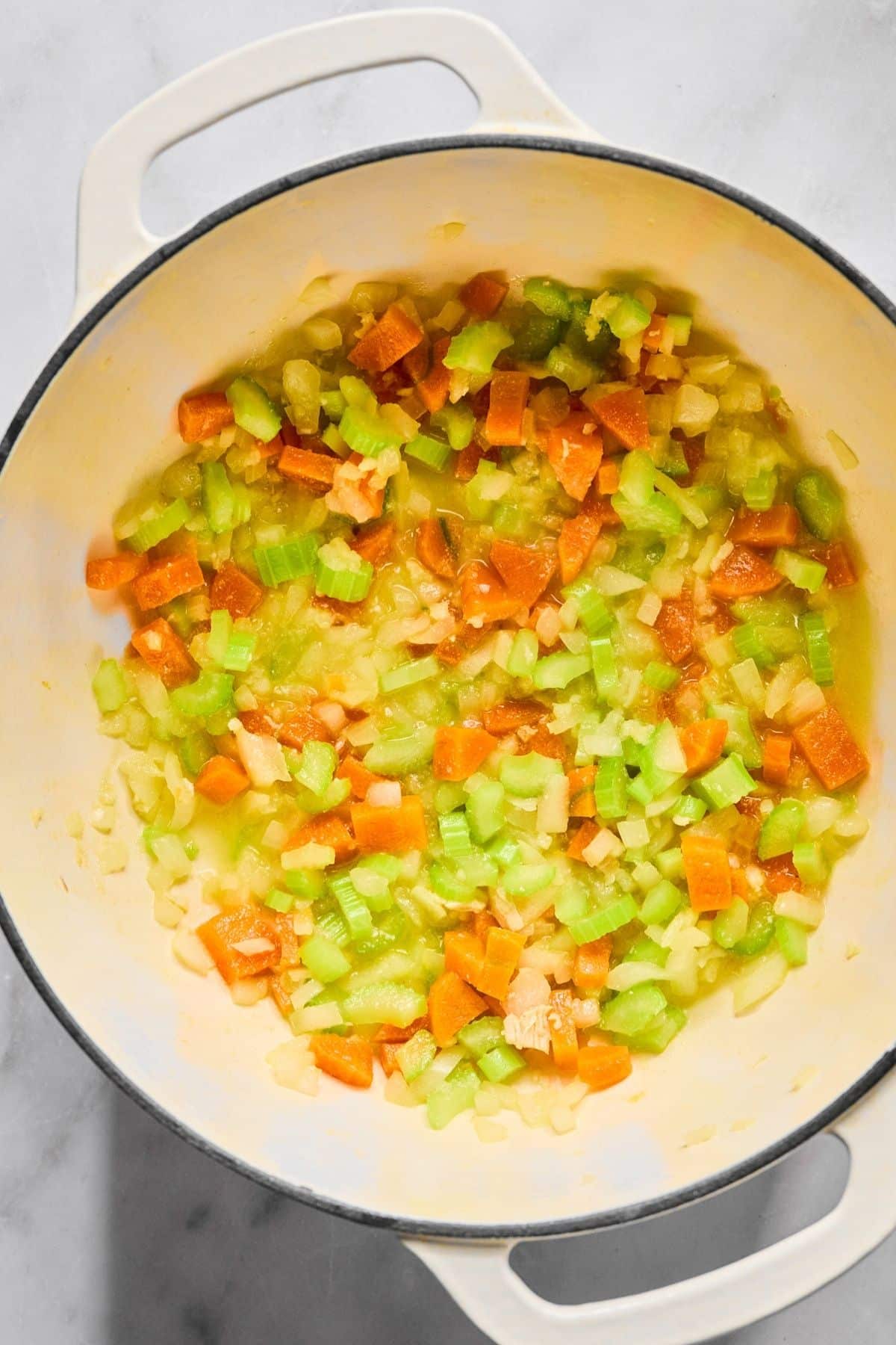 Cooked vegetables in the Dutch oven.