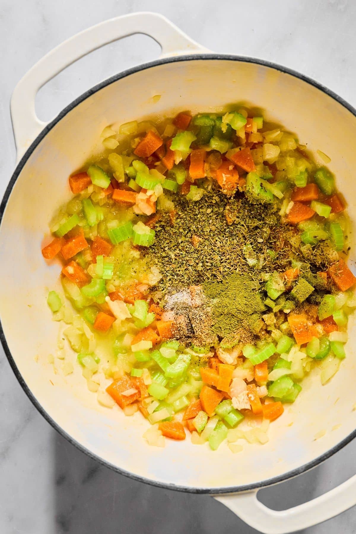 Seasonings added to the pot.