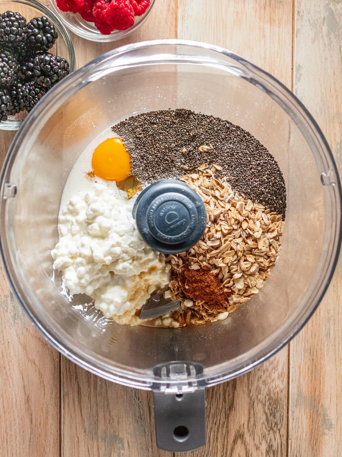 All the ingredients in a food processor.