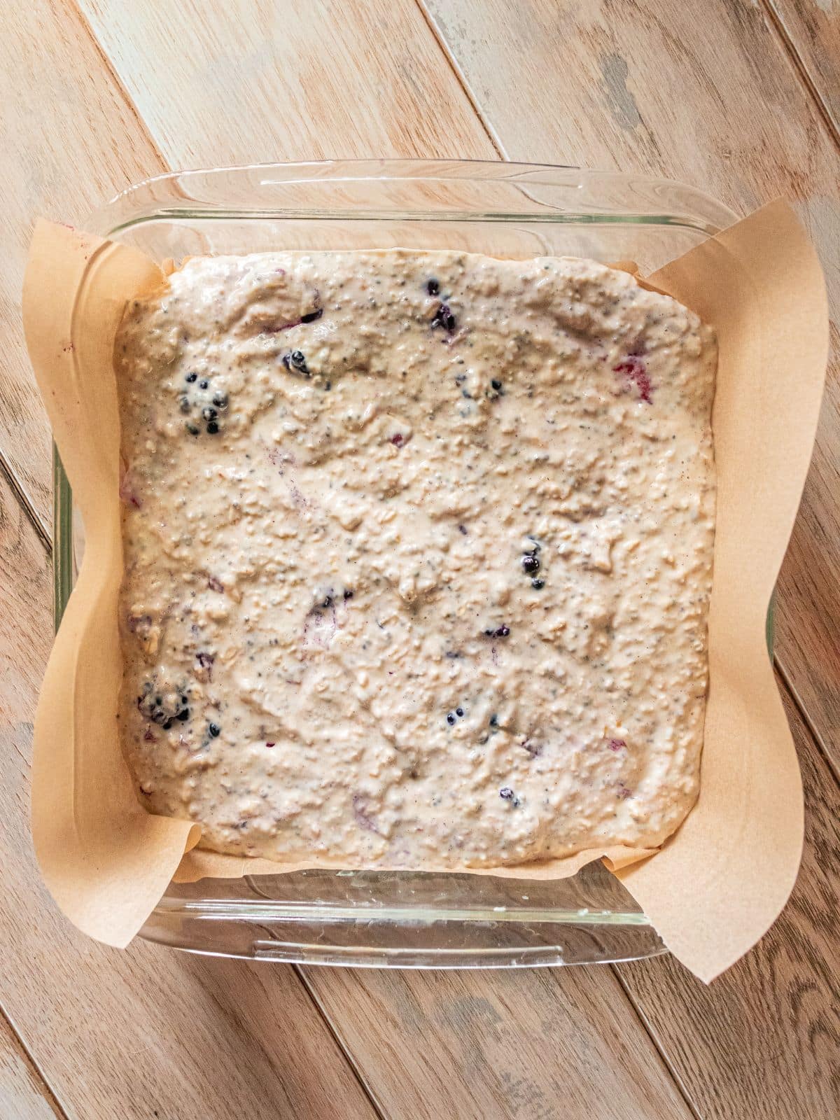 The batter poured into a baking dish.