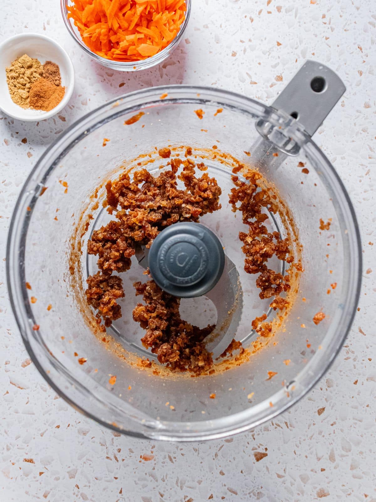 Dates in a food processor.