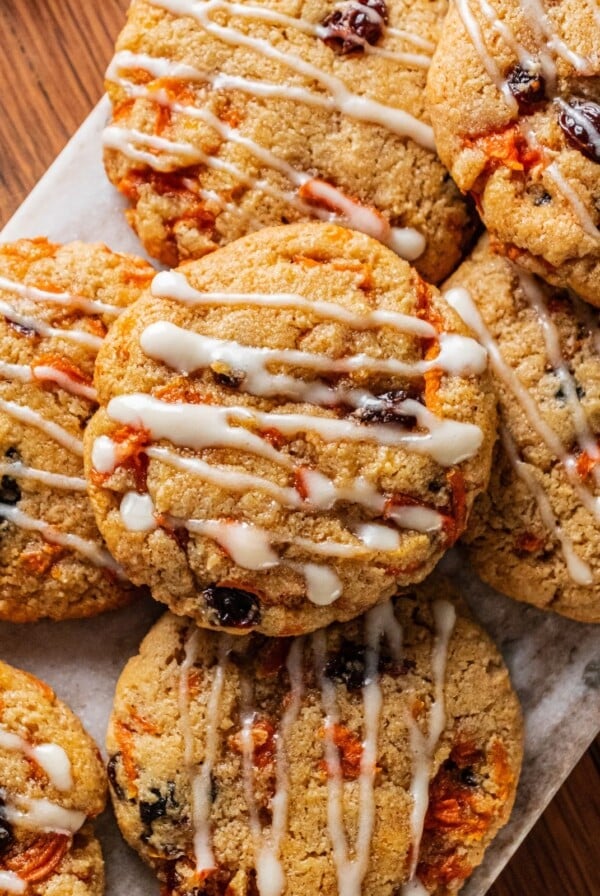 Healthy carrot cake cookies with icing on top.