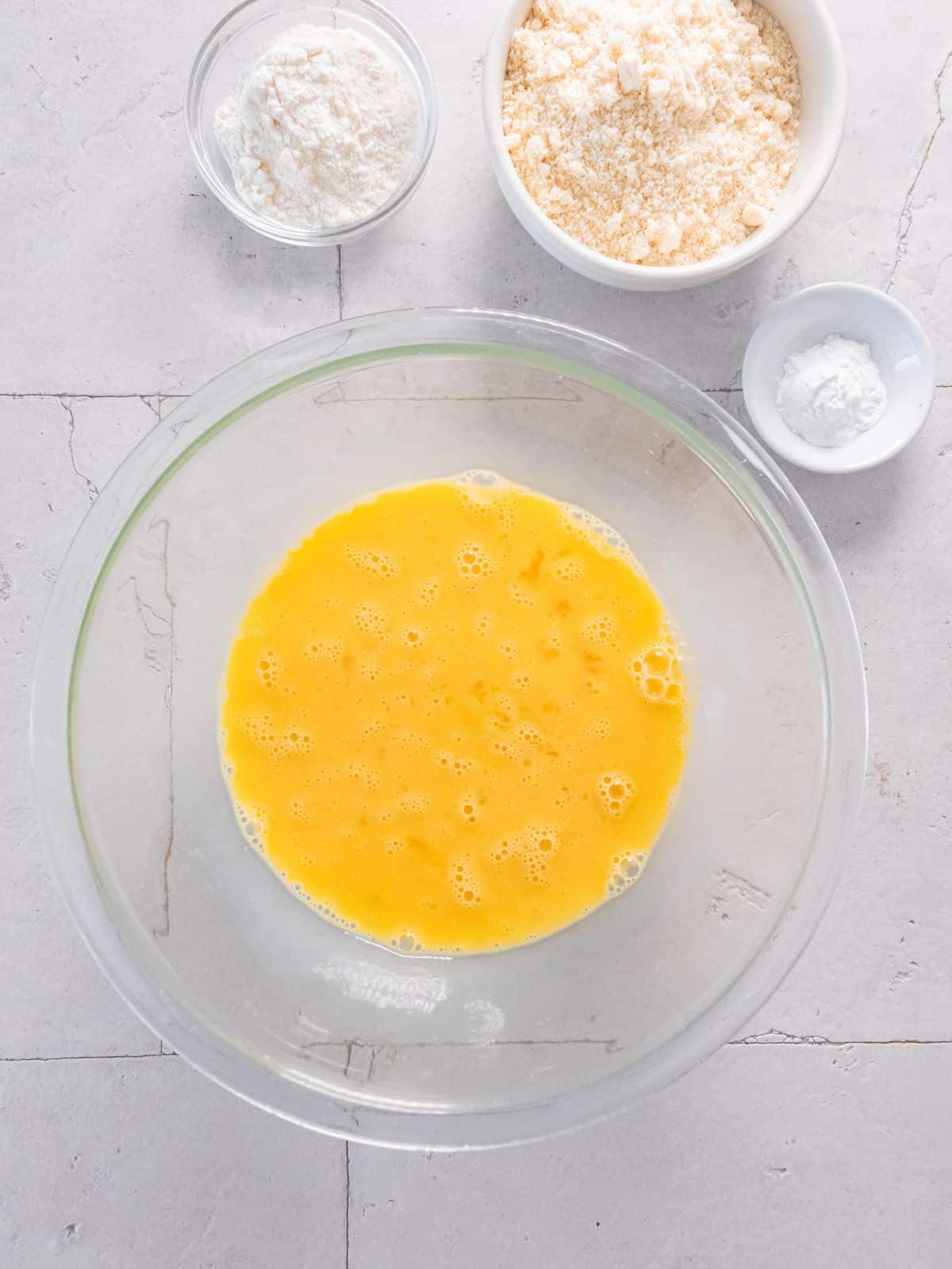 Eggs beaten in a bowl.