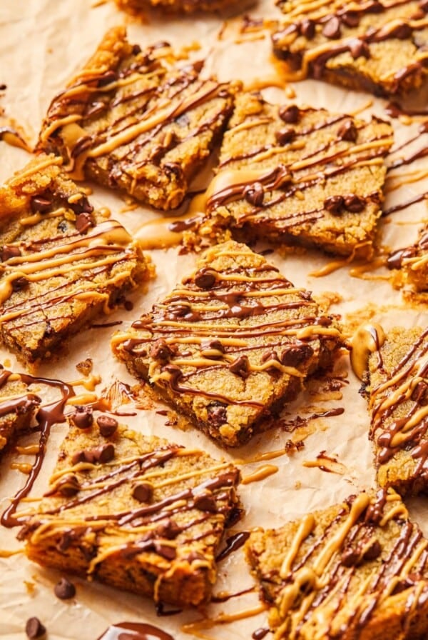 Chickpea blondies on parchment paper.