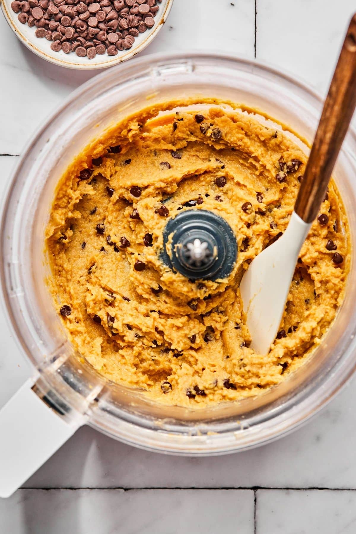 The chocolate chips folded into the mixture.