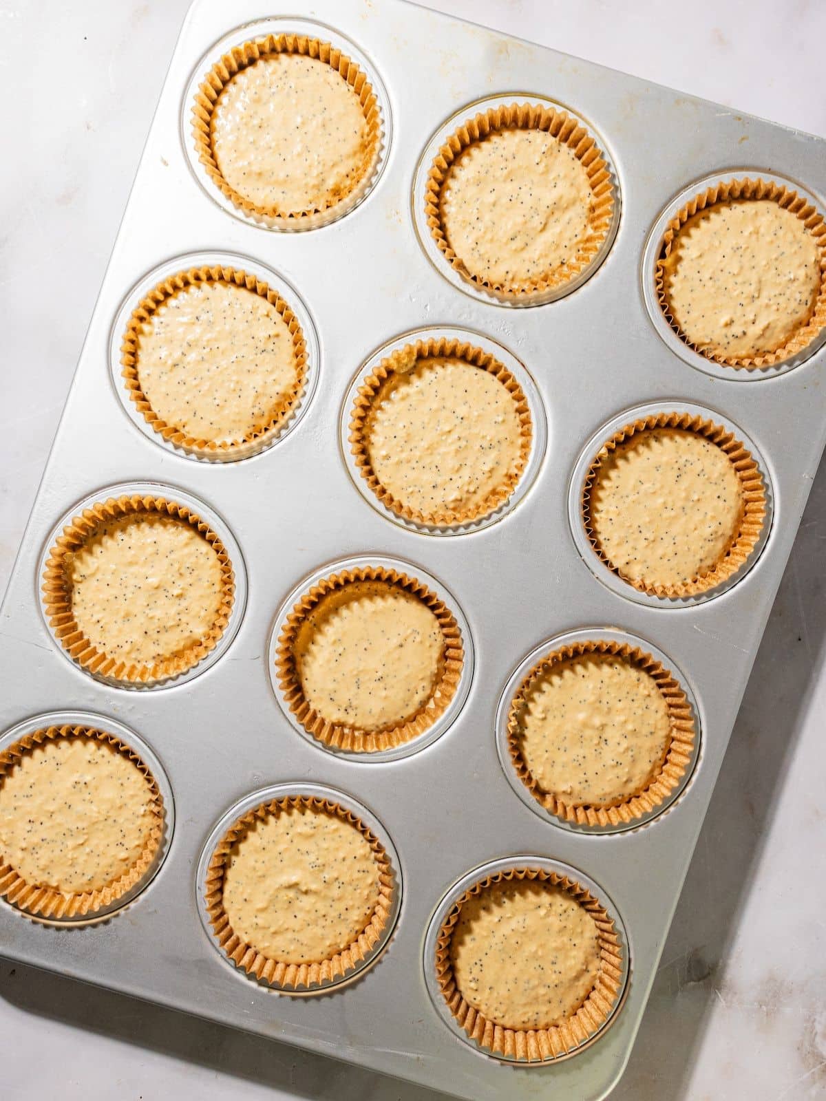 Mixture added to a muffin pan.
