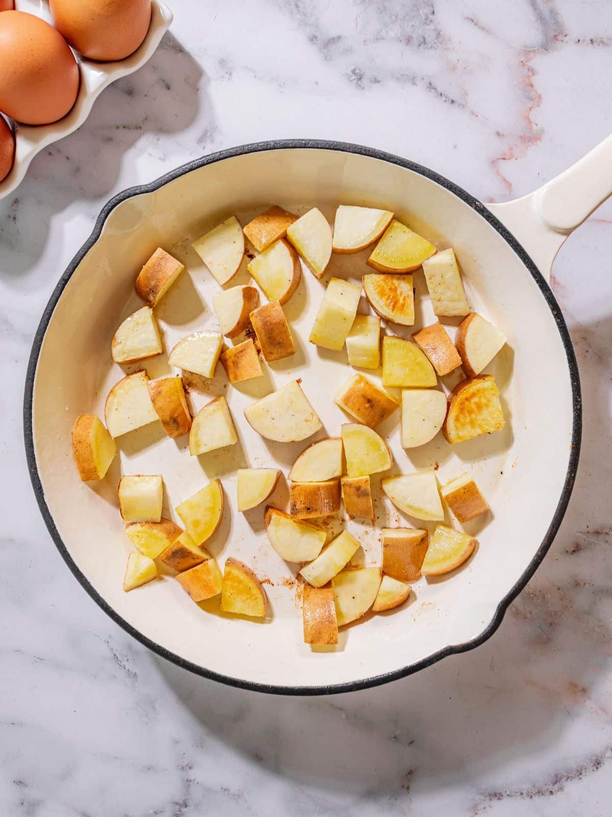 Sweet potatoes in a pan.