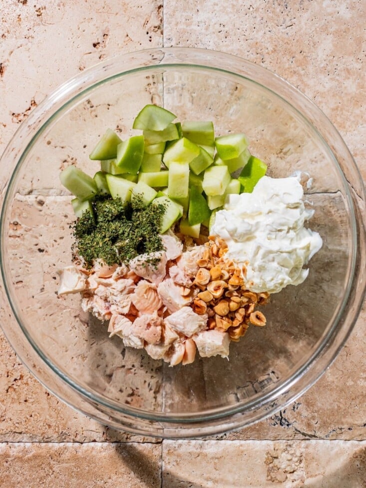 All the ingredients to make this salad in a bowl.