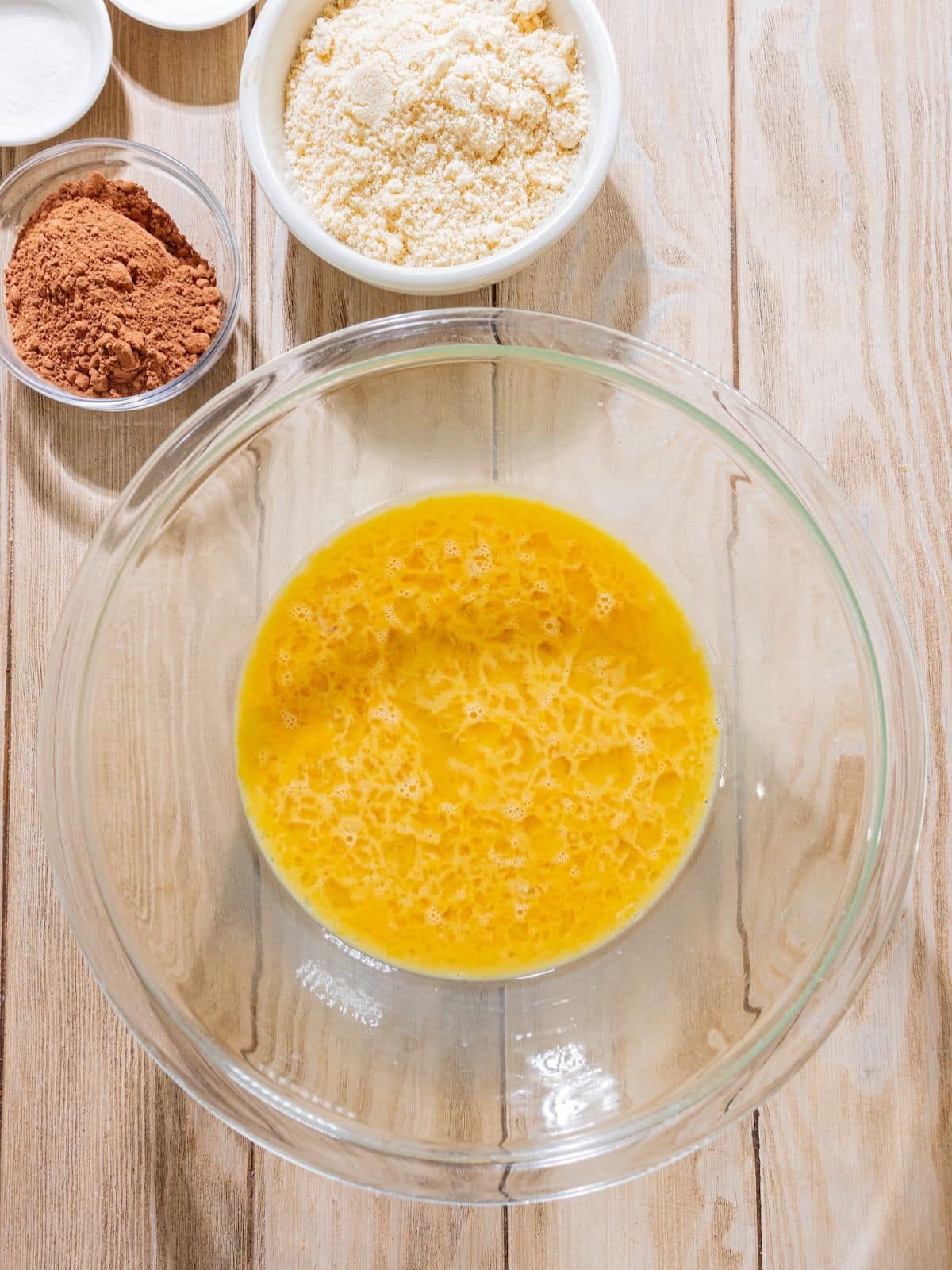 Eggs mixed in a bowl.