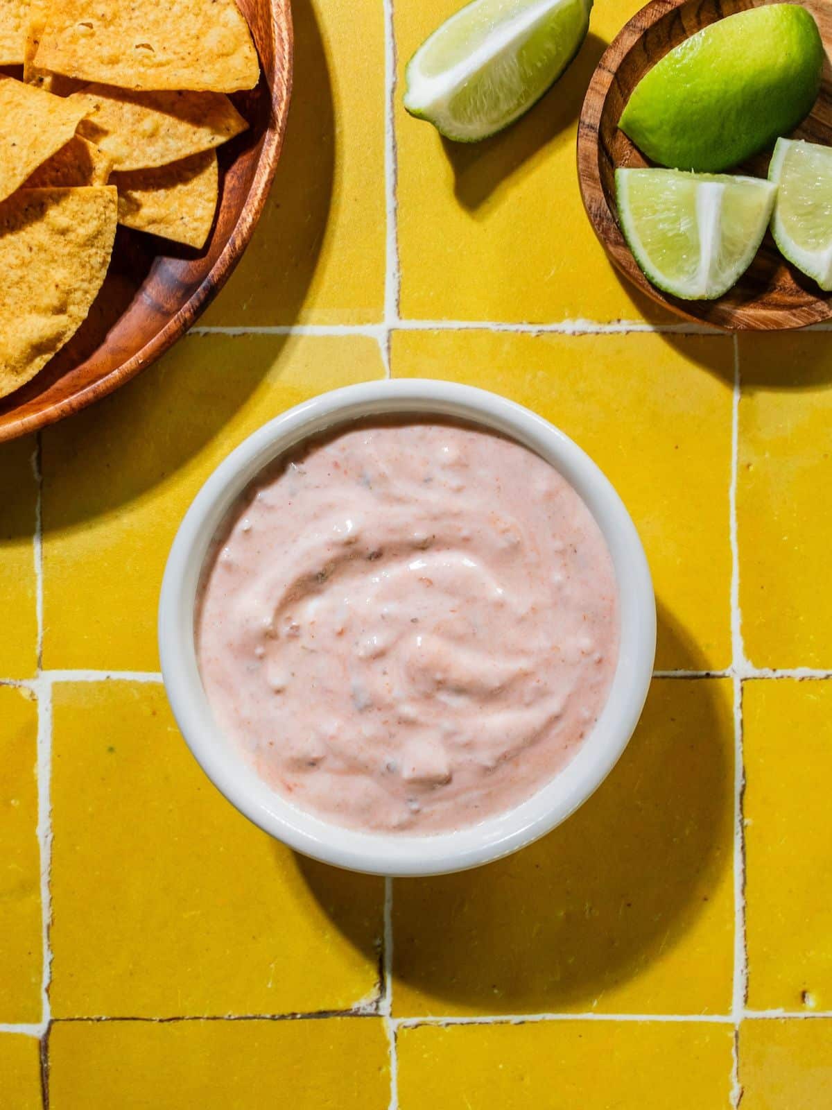 The salsa and yogurt mixed in a bowl.