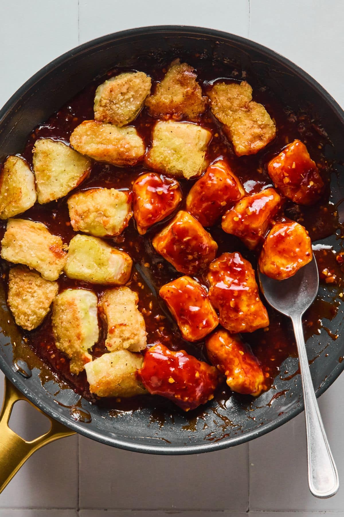 The chicken added to the sauce.