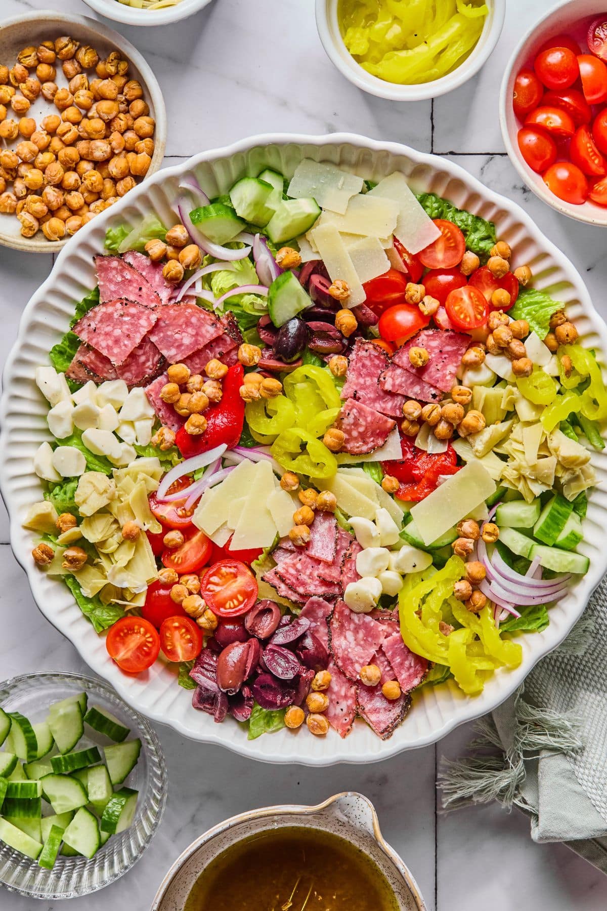 All of the ingredients to make this salad in a bowl.
