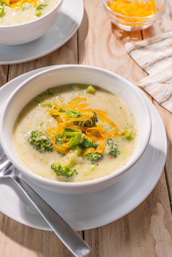 A bowl of healthy broccoli soup.