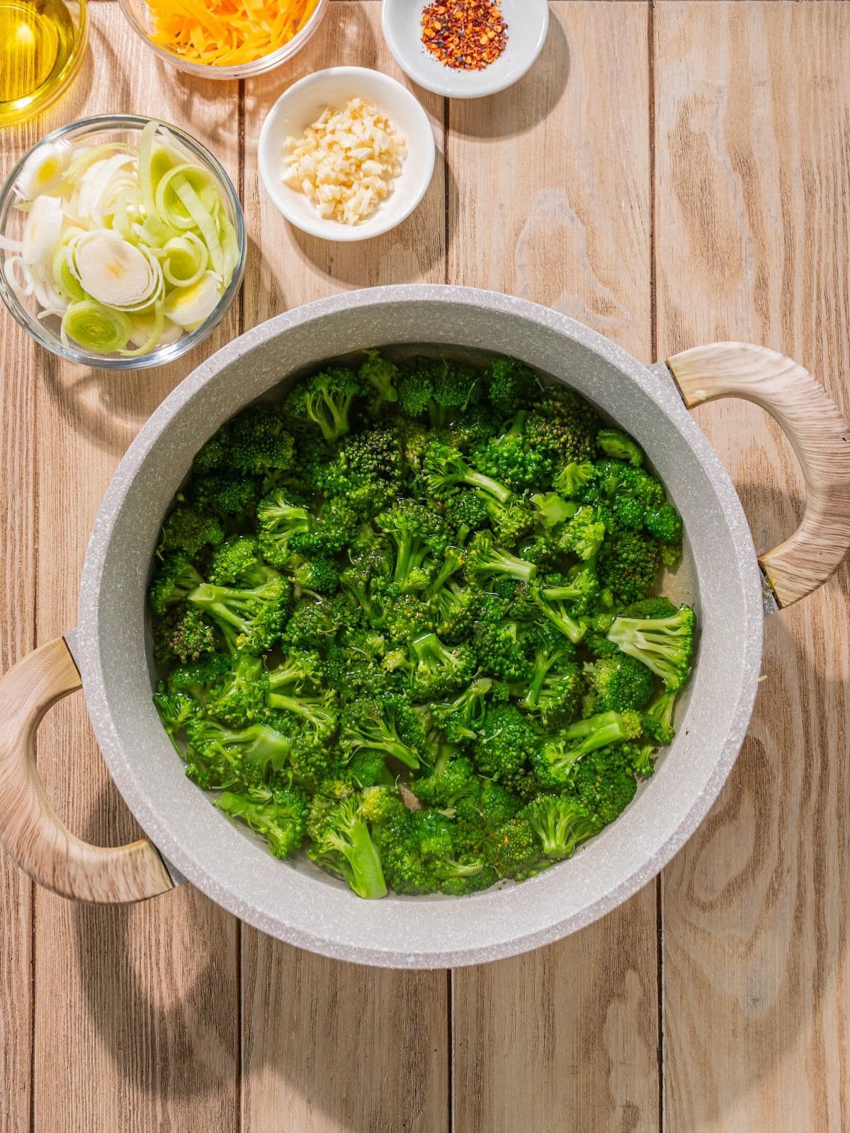 Broccoli boiling in water.